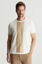 Merserize Pamuk Blok Detaylı Bisiklet Yaka Krem Triko T-Shirt
