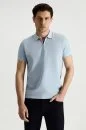 Merserize Pamuk Fermuar Detaylı Açık Mavi Triko Polo