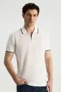 Merserize Pamuk Fermuar Yaka Beyaz Triko Polo