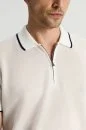Merserize Pamuk Fermuar Yaka Beyaz Triko Polo