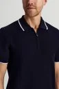 Merserize Pamuk Fermuar Yaka Lacivert Triko Polo