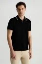 Merserize Pamuk Fermuar Yaka Siyah Triko Polo