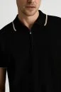 Merserize Pamuk Fermuar Yaka Siyah Triko Polo
