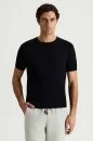 Modal Pamuk Karışım Fitilli Örgü Detaylı Siyah T-Shirt