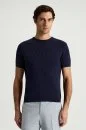 Modal Pamuk Karışım Fitilli Örgü Detaylı Lacivert T-Shirt
