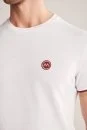 Nakış Logolu Pike Örgü Beyaz Bisiklet Yaka T-Shirt - Thumbnail