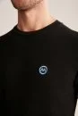 Nakış Logolu Pike Örgü Siyah Bisiklet Yaka T-Shirt - Thumbnail