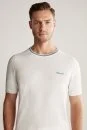 Nakış Logolu Yaka Detaylı Beyaz Triko T-Shirt - Thumbnail