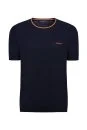 Nakış Logolu Yaka Detaylı Lacivert Triko T-Shirt - Thumbnail
