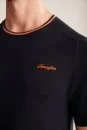 Nakış Logolu Yaka Detaylı Lacivert Triko T-Shirt - Thumbnail