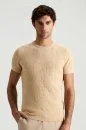 Örgü Desen Bej Bisiklet Yaka Triko T-Shirt