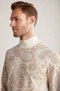 Paisley Desen Extrafine Merino Lupetto Yaka Ekru Triko - Thumbnail
