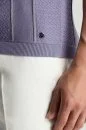 Pamuk Karışım Ajur Desen Fermuar Yaka Mor Triko Polo