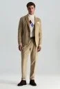 Pamuk Karışımlı Çizgi Desen Camel Kadife Blazer Ceket - Thumbnail
