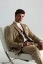 Pamuk Karışımlı Çizgi Desen Camel Kadife Blazer Ceket - Thumbnail