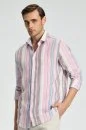 Pembe Çizgili Saf Keten Gömlek