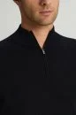 Saf Kaşmir Polo Yaka Fermuarlı Siyah Triko
