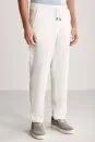 Saf Keten Bağcıklı Kırık Beyaz Pantolon - Thumbnail