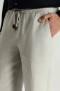 Saf Keten Bağcıklı Açık Gri Pantolon