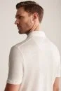 Saf Keten Beyaz Polo Yaka T-Shirt - Thumbnail