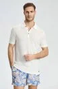 Saf Keten Beyaz Polo Yaka T-Shirt