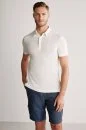 Saf Keten Beyaz Polo Yaka T-Shirt