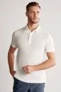 Saf Keten Beyaz Polo Yaka T-Shirt
