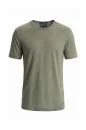 Saf Keten Haki Bisiklet Yaka T-Shirt