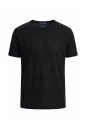 Saf Keten Siyah Bisiklet Yaka T-Shirt
