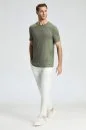Saf Keten Haki Bisiklet Yaka T-Shirt