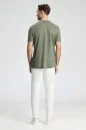 Saf Keten Haki Bisiklet Yaka T-Shirt