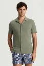Saf Keten Kısa Kollu Haki Gömlek