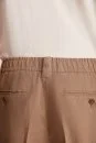 Saf Keten Koyu Kahverengi Pileli Pantolon - Thumbnail