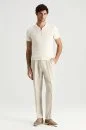 Saf Keten Krem Rengi Pileli Pantolon