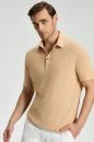 Saf Keten Kum Rengi Polo Yaka T-Shirt