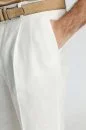 Saf Keten Beyaz Pileli Pantolon