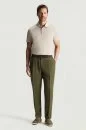 Saf Keten Haki Pileli Pantolon