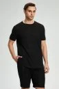 Saf Keten Siyah Bisiklet Yaka T-Shirt