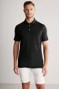 Saf Keten Siyah Polo Yaka T-Shirt