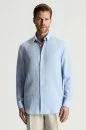 Gök Mavisi Saf Keten Spor Gömlek
