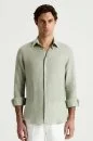 Yeşil Saf Keten Spor Gömlek