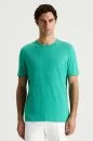Saf Keten Turkuaz Bisiklet Yaka T-Shirt