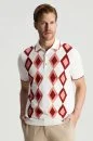 Saf Pamuk Argyle Desen Beyaz-Bordo Triko Polo
