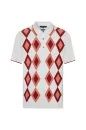 Saf Pamuk Argyle Desen Beyaz-Bordo Triko Polo