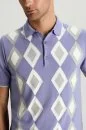 Saf Pamuk Argyle Desen Mor-Açık Gri Triko Polo