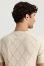 Saf Pamuk Argyle Örme Desen Bisiklet Yaka Bej Triko T-Shirt