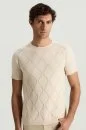 Saf Pamuk Argyle Örme Desen Bisiklet Yaka Bej Triko T-Shirt