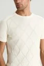 Saf Pamuk Argyle Örme Desen Bisiklet Yaka Beyaz Triko T-Shirt