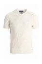 Saf Pamuk Argyle Örme Desen Bisiklet Yaka Beyaz Triko T-Shirt