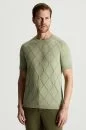 Saf Pamuk Argyle Örme Desen Bisiklet Yaka Yeşil Triko T-Shirt